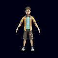 3D Boy Character Model With Three Different Angles Yellow Plaid Shirt And Sneakers 3d model