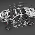 Car Exploded View With Internal Components Frame Structure And Design 3d model