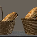 Woven Storage Baskets Storing Fresh Bread On Kitchen Countertop With Natural Rattan Design