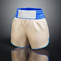 Beige Boxing Shorts With Blue Waistband White Label And Reflective Surface Design