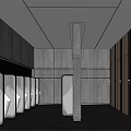 Public Restroom Interior With Modern Design Grey Concrete Walls Wooden Partitions And Strip Lights
