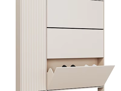 Beige Modern Functional Storage Cabinet With Ribbed Design Drawers And Open Compartment 3d model