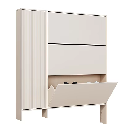 Beige Modern Functional Storage Cabinet With Ribbed Design Drawers And Open Compartment 3d model