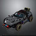 Silver Custom Off Road Vehicle With Large Tires Roof Rack And Body Graphics