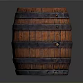 Traditional Wooden Barrel With Metal Hoops And Textured Surface For Home Decor Use