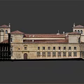 Historic Building Design With Red Roof Central Courtyard Stone Exterior And Arched Windows
