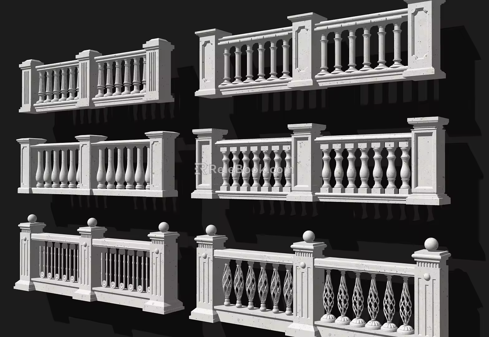 Marble railing guardrail combination 3d model