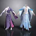 Woman In Elegant Traditional Purple And Blue Flowing Robes With Ornaments