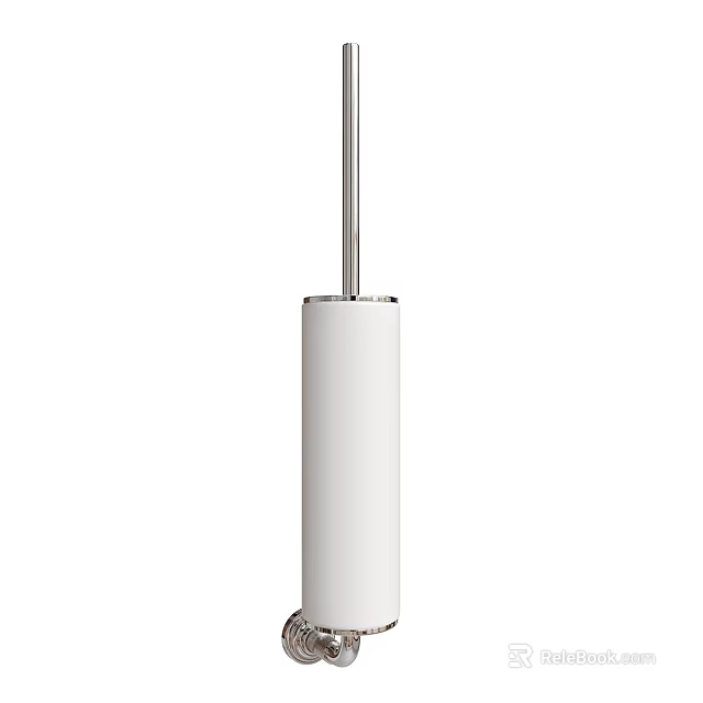 Modern White Toilet Brush With Stainless Steel Handle For Bathroom Cleaning Supplies 3d model 