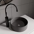 Modern Bathroom Sink Area With Black Faucet And Gray Tiled Backdrop