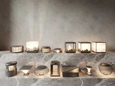 Modern Outdoor Lights With Geometric Shapes Metal Frames And Warm Glow 3d model