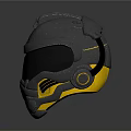 Black Tactical Helmet With Transparent Visor Top Device And Yellow Side Details