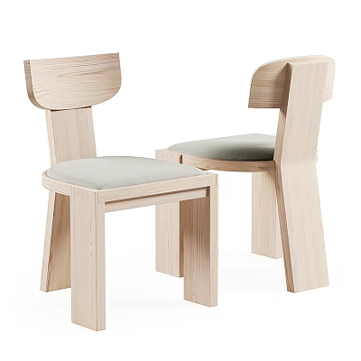 Wooden Kids Chair With Gray Padded Seat And Curved Backrest Design 3d model