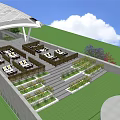 Modern Architectural Structure With Unique Curved Roof Grey Walls Glass Panels And Green Lawn