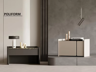 Modern Bedside Tables With Contemporary Design Sleek Marble Top And Decorative Items On Gray Wall 3d model