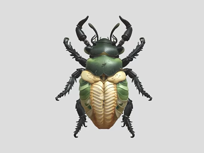 Green And Yellow Horned Reptile With Detailed Shell And Leg Structure 3d model