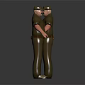 3D Character Model With Brown Uniform Cap Beard And Front Back View Pose