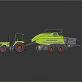 Green Tractor With Attached Trailer And Red Wheels On Reflective Surface 3d model