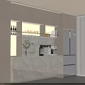 Modern Kitchen Wine Cabinet Design With Light Wood Cabinets Marble Countertop And Coffee Machine