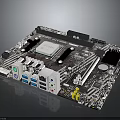 High Performance Electronic Computer Motherboard With CPU Socket Various Ports And Components 3d model