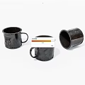 Three Black Mugs Featuring Two With Handles And One Inverted Design 3d model