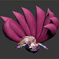 Game And Movie Character With Pink Tails Pink Hair And Gorgeous Blue Pink Combat Outfit