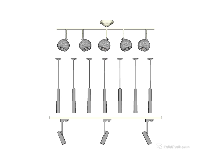 Modern Lighting Combination With Spherical Pendant Lamps And Cylindrical Track Lights For Home Decor 3d model 