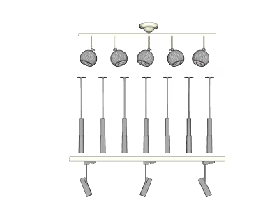 Modern Lighting Combination With Spherical Pendant Lamps And Cylindrical Track Lights For Home Decor 3d model