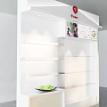 White Brown Display Cabinet Shelving With Glass Counter Yami Logo Green Fruit And Shelves