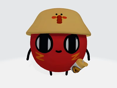 A man in red outfit wearing yellow hat holding coffee with happy expression 3d model A man in red outfit wearing yellow hat holding coffee with happy expression 3d model