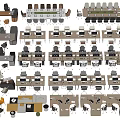 Modern Office Desks With Various Designs Chairs Workstations And Multiple Layout Configurations