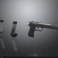 Tactical Silver Handgun with Two Magazines on Dark Reflective Surface