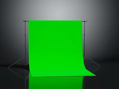 Professional Green Screen Backdrop in Studio Photography Setup with Sturdy Support Stand 3d model