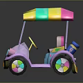 Cute Children's Toy Car With Pink Body Colorful Striped Canopy And Wheels