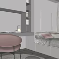 Tatami Bedroom Interior With Minimalist Design Built in Cabinets Writing Desk And Soft Lighting