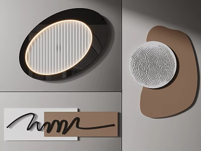 Modern Wall Decor With Round Lighted Textured And Geometric Curved Brown White Design 3d model