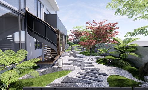 Japanese-style courtyard dry landscape courtyard garden 3d model