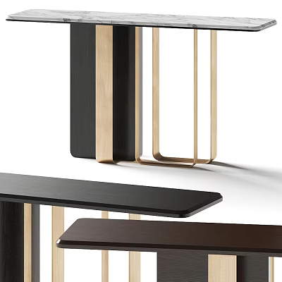 Elegant Modern Console Table With Black Wooden Top And Gold Metal Legs 3d model