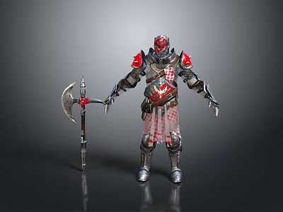 Intricate Medieval Armor Sculpture With Red Accents Axe And Detailed Design 3d model
