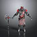 Intricate Medieval Armor Sculpture With Red Accents Axe And Detailed Design