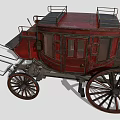 Vintage Wooden Carriage With Red Body Four Wheels And Roof Railings