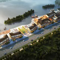 Scenic Lakefront Commercial Street with Traditional Buildings Trees and Waterfront Views