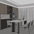 Modern Open Restaurant Interior Design With Dining Table White Chairs And Cabinets 3d model