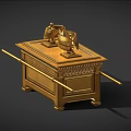 Golden Household Decorative Chest With Ornamental Objects And Long Poles