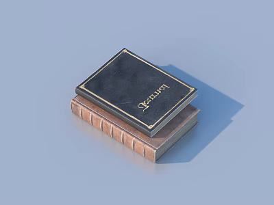Stacked Books As Daily Essentials With Black Cover Golden Text And Brown Textured Design 3d model