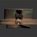 Rusty Orange and Greenish Metal Household Hardware Part with Bolts and Holes