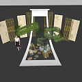 Traditional Chinese Style Photo Spot With Bamboo Screens Scroll Backdrop And Pine Tree Rockery
