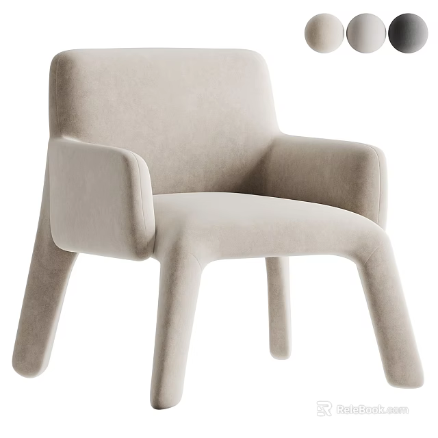 Modern Beige Accent Chair With Velvet Upholstery Curved Arms And Unique Leg Design 3d model 