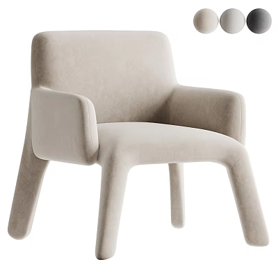 Modern Beige Accent Chair With Velvet Upholstery Curved Arms And Unique Leg Design 3d model