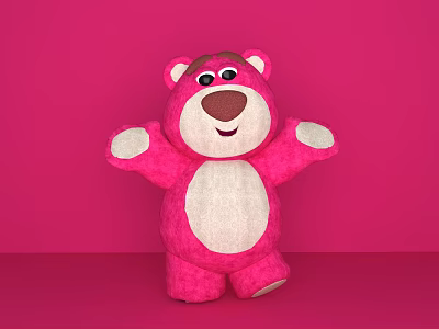 Pink Stuffed Bear Art Installation With Open Arms On Pink Background 3d model